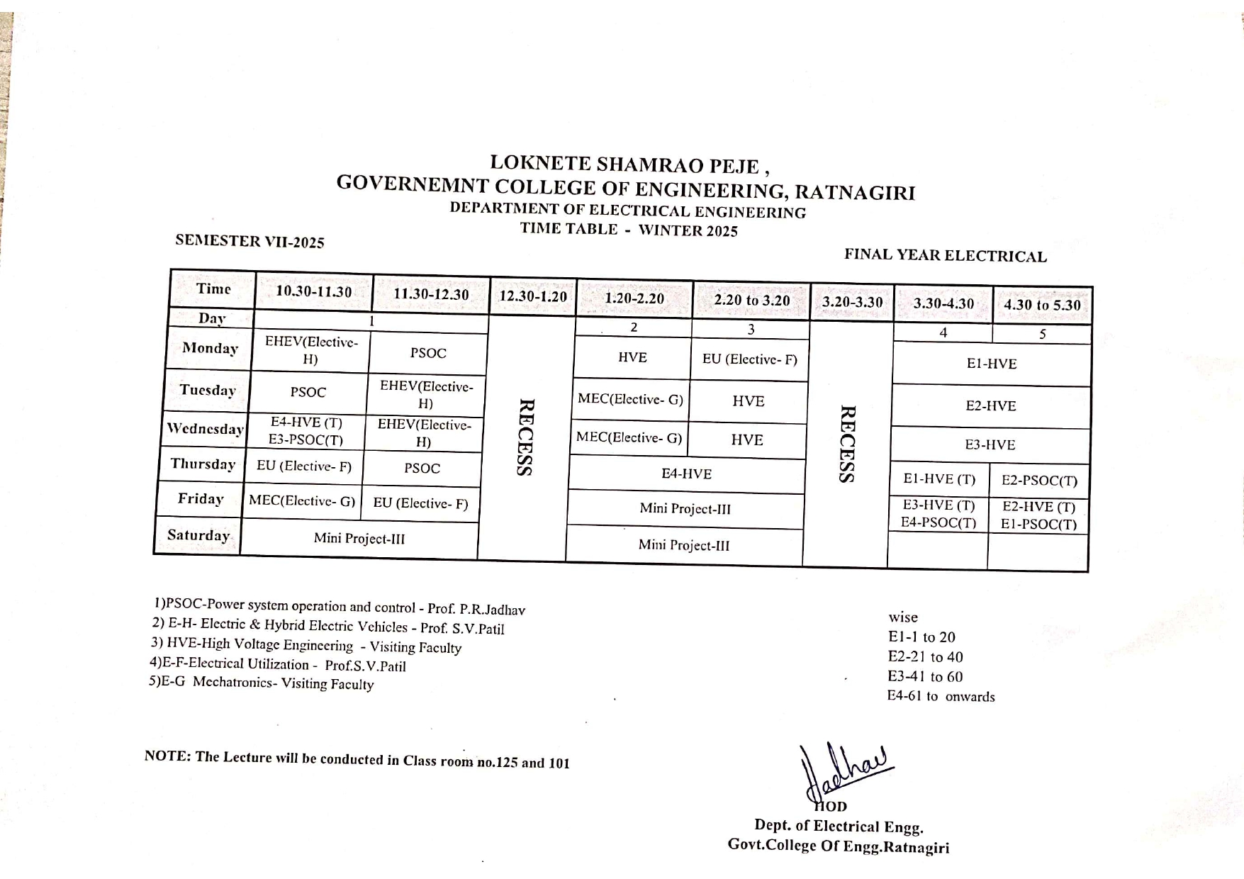 Electrical Time-Table Odd Winter 25-26